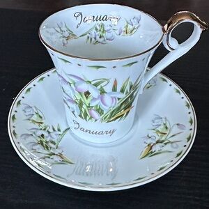 Floral January Teacup and Saucer